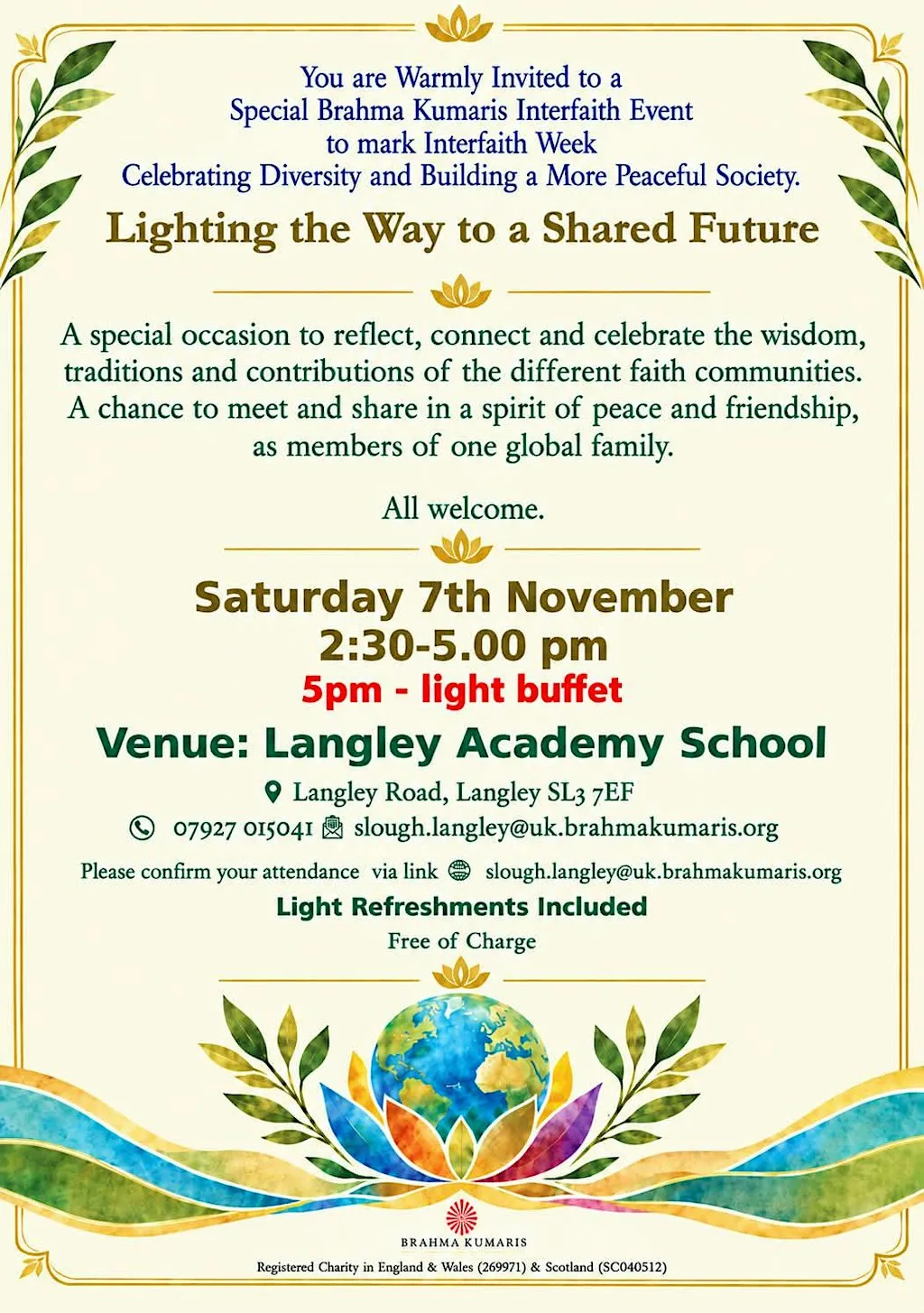 Brahma Kumaris Interfaith Event - Lighting the Way to a Shared Future at Langley Academy