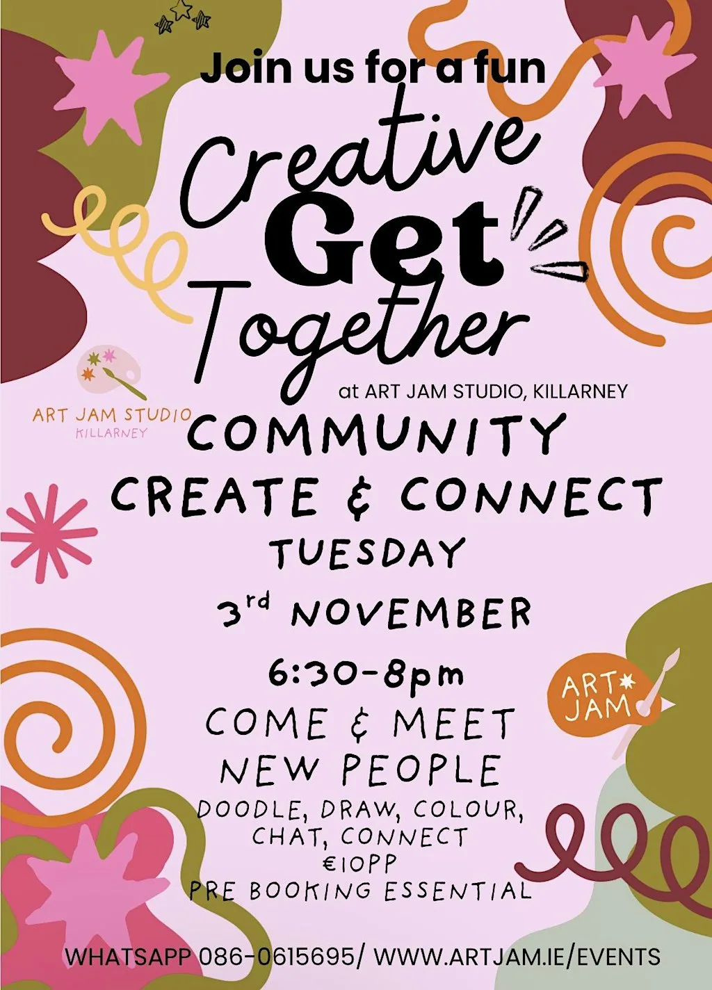 Community Create & Connect - meet new people in Killarney at ART JAM STUDIO, 22A NEW STREET, KILLARNEY, V93 N795