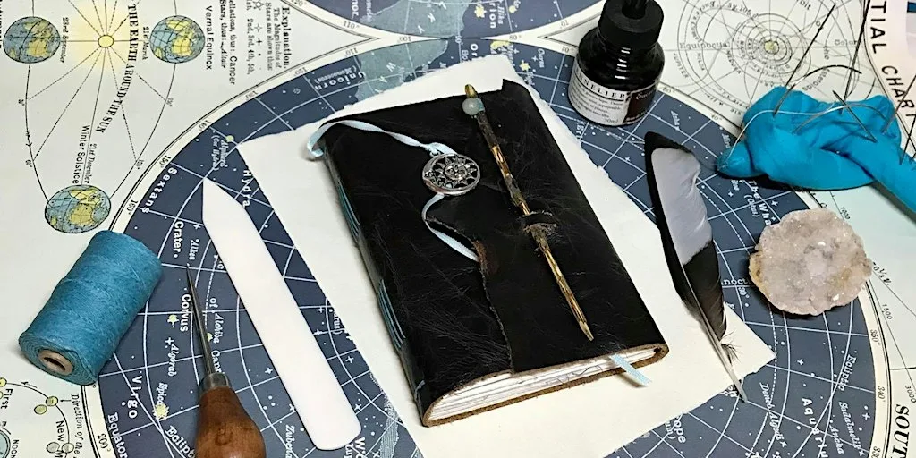 Wintering Grimoire - a leather wraparound bookbinding workshop