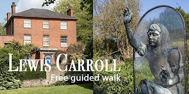 Lewis Carroll in Guildford at Guildford Town Bridge, between White House pub and the bottom of High Street.
