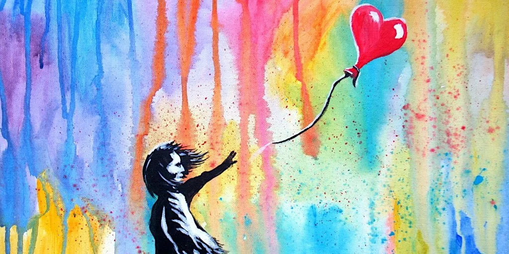 Brush and Bottle Painting: Balloon Girl Street Art, London at London Art Bar, Holborn