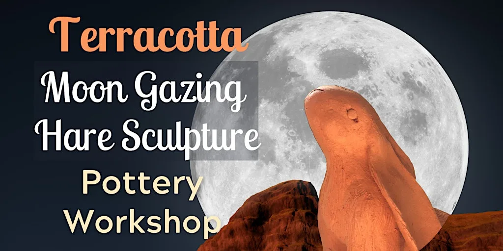 Terracotta Moon Gazing Hare Sculpture Pottery Workshop at Nancy Potter House - Topsham Post Office closes 4pm on weekdays,Bradbury Cafe closes 2pm and is not open weekends..