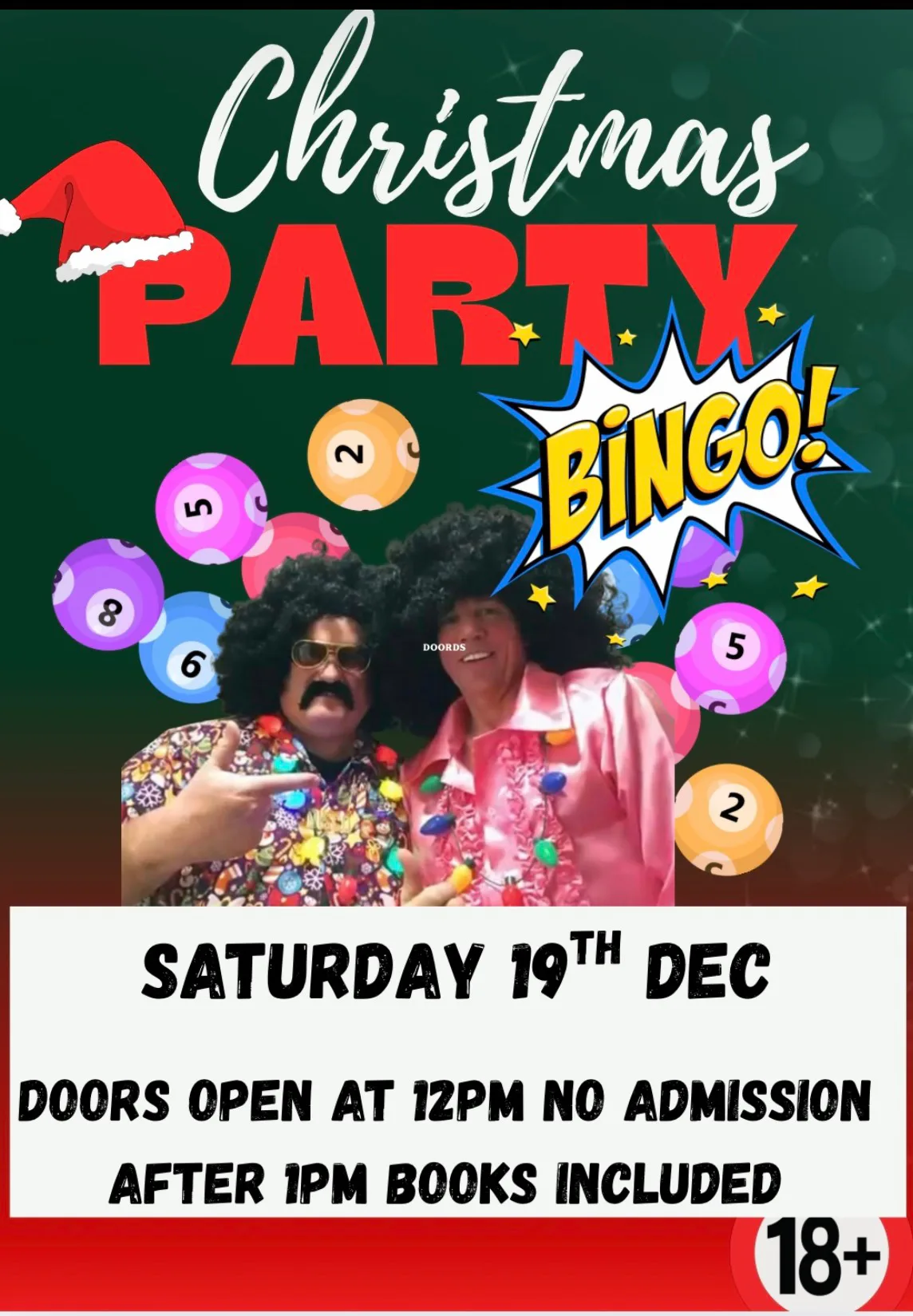 Adult Afternoon Christmas Party Bingo Doors open at 12pm no admission after 1pm