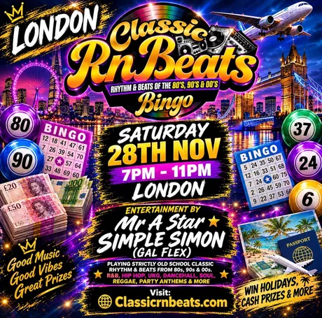 Classic RnBeats Old School Bingo Sat 28th Nov