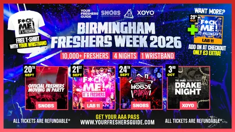 Birmingham Freshers Week 2026 - Official Your Freshers Guide - Includes Snobs, LAB11, XOYO & More! - Free T-Shirt With Every Ticket 👕