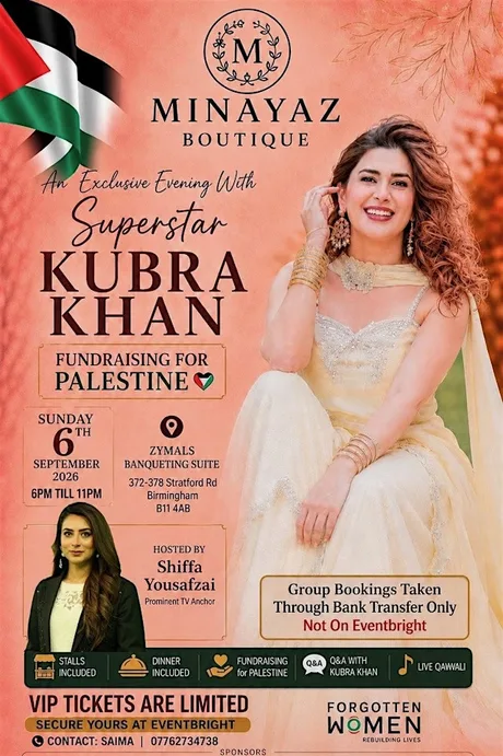 Kubra Khan Event to Fundraise for Palestine