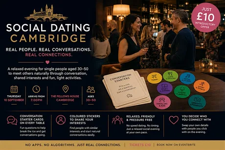 Social Dating Cambridge: Relaxed Dating Evening for Ages 30–50