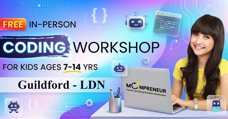 Free In-person Coding Class in Guildford For Kids Ages 7-14 Years