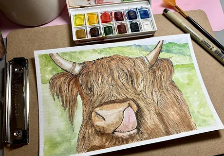Paint a Highland Cow Watercolour and Ink Workshop
