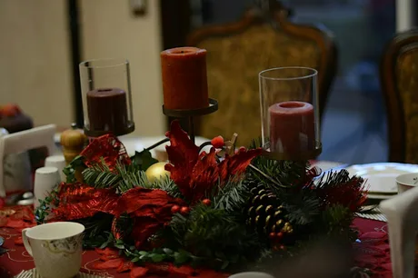Christmas table centrepiece and candle making party