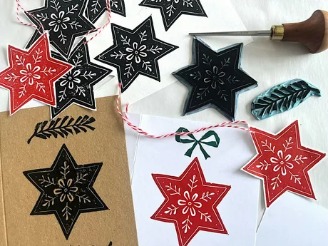 Christmas Lino printing for the festive season