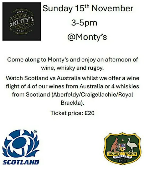 Wine and whisky flights for Scotland v Australia rugby