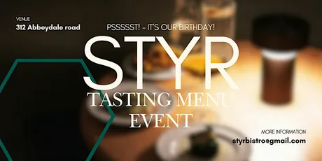 STYR | Birthday Tasting Menu Event Saturday 28th November 5pm sitting