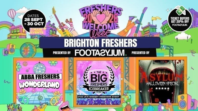 ⚠️ EXAM FLASH SALE - FREE QUEUE JUMP WITH EVERY TICKET! Brighton Freshers Welcome Week 2026 🎓 - Presented by FOOTASYLUM - UK Largest Freshers Events - Sold out 10 years Running 🏆