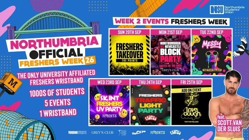 THE OFFICIAL NORTHUMBRIA UNIVERSITY FRESHERS WRISTBAND - ⚡️WEEK 2 EVENTS ⚡️
