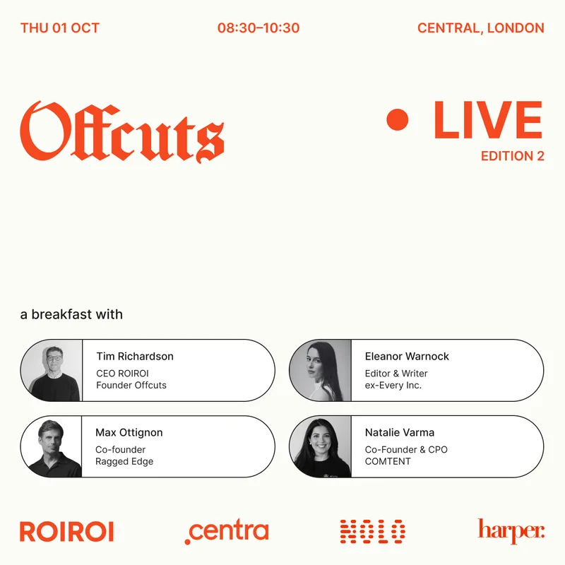 Offcuts Live - a breakfast with Tim Richardson, Eleanor Warnock, Max Ottignon & Natalie Varma