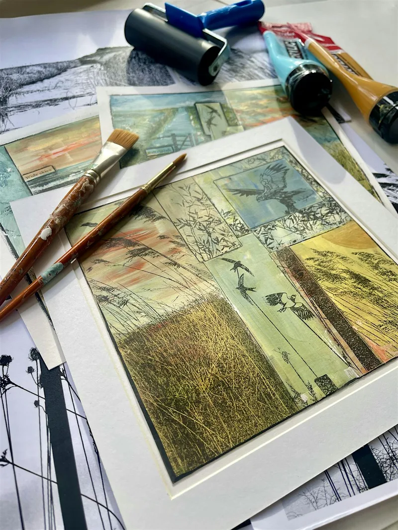 Gel plate photo collage printing workshop with Caroline Houchell