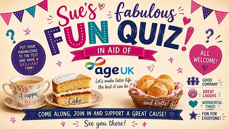 Fabulous fun charity quiz in aid of Age UK, with a cuppa☕for £1