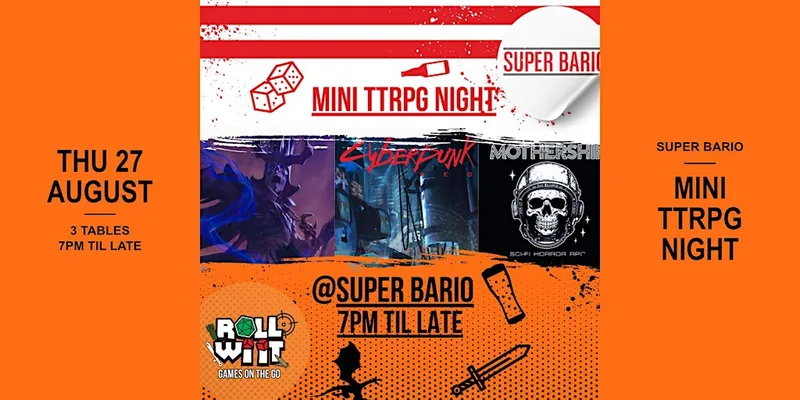 Mini TTRPG Night @ Bario - Thu 27th of August 2026