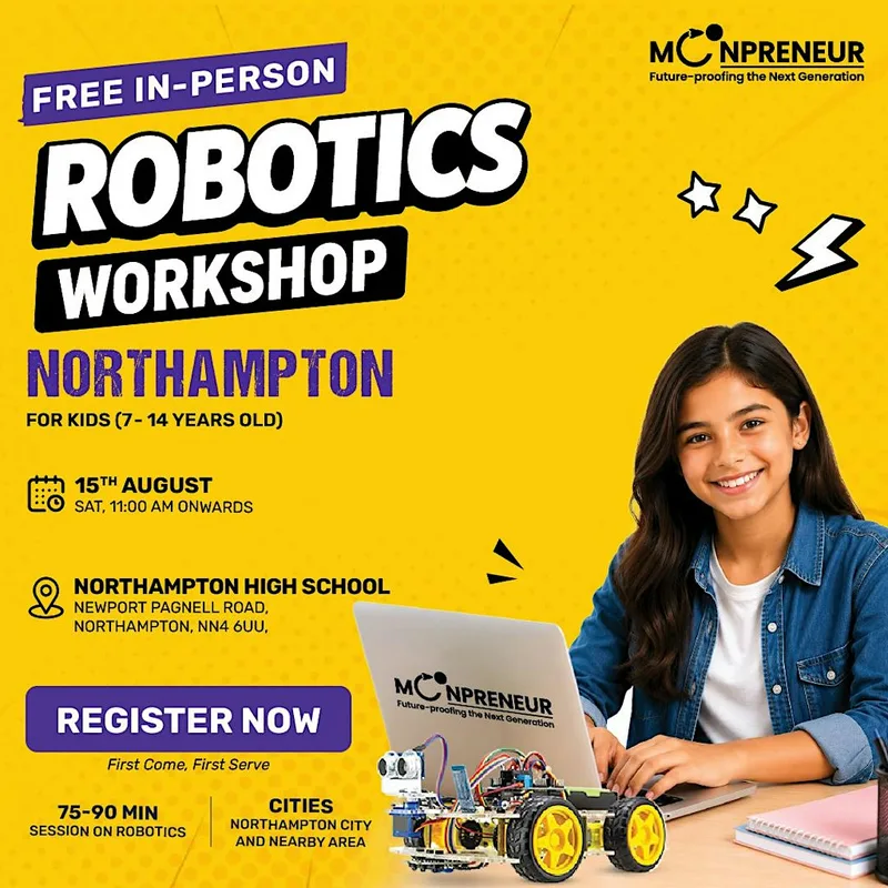 Free In-person Robotics Class in Northampton, for Kids Ages (7-14 )