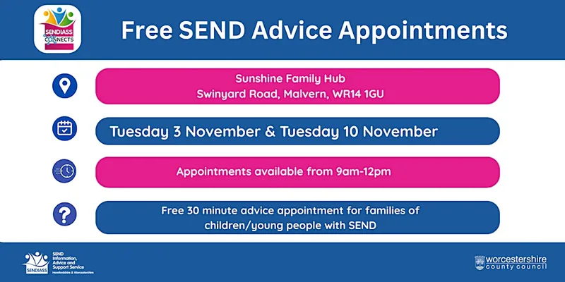 SEND Advice Appointments- Malvern Tuesday 3 November 2026