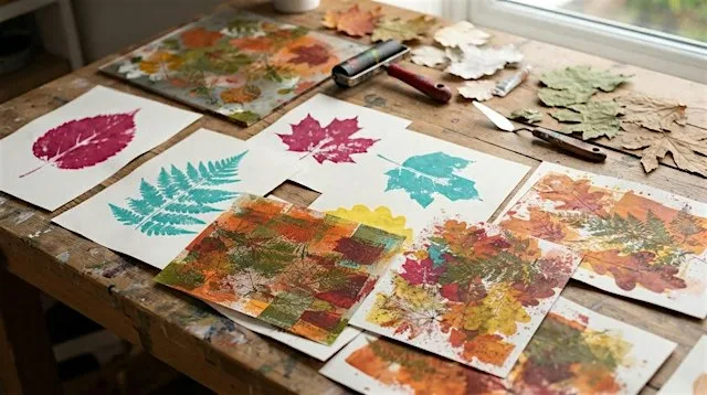 Autumn Monoprinting: Gel Plate Magic with Leaves and Textures