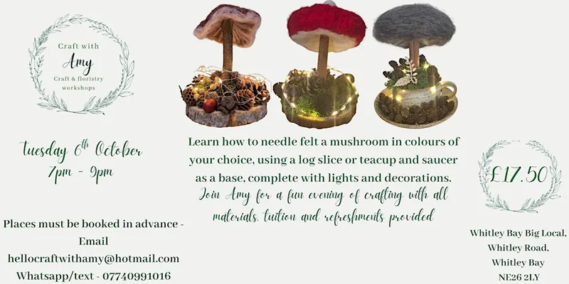 Needle felted 3D mushroom workshop - Craft with Amy