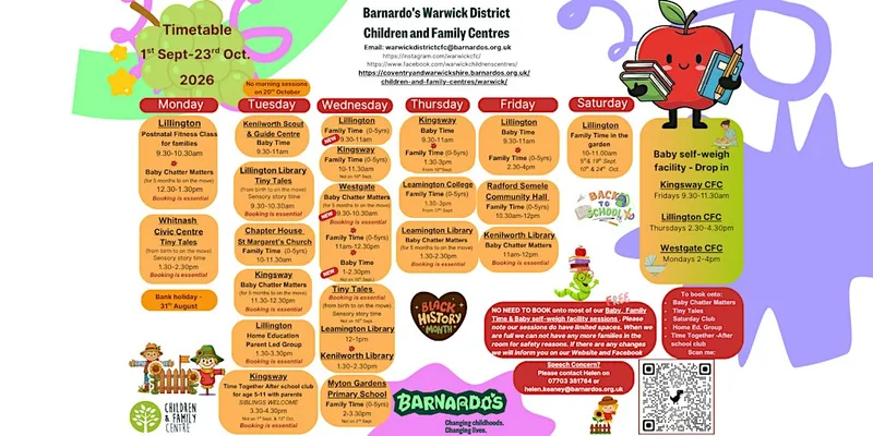 1st September - 24th October - Timetable - NO NEED TO BOOK