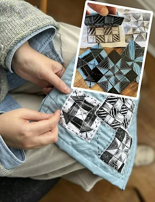 Linocut fabric printing and mini quilt making workshop | McManus Mondays